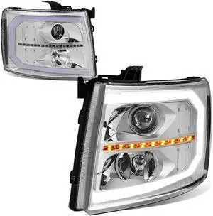 DNA Motoring HL-HPL-CSIL07-G3-CH-CL1 For 2007-2014 Chevy Silverado 1500 2500HD 3500HD LED DRL+ Sequential Turn Signal Projector Headlight Headlamp Smoked 08 09 10 11 12 13
