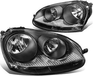 DNA Motoring HL-OH-VW05-BK For 2005 to 2010 Volkswagen Golf / GTI / Jetta / Rabbit Pair Black Housing Headlight Headlamps Left + Right