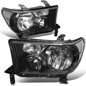 DNA Motoring HL-OH-TT07-BK-CL1 For 2007 to 2017 toyota Tundra / Sequoia Pair OE Style Black Housing Clear Corner Front Driving Headlight Headlamps 08 09 10 11 12 13 14 15 16