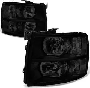 DNA Motoring HL-OH-CSIL07-BK-SM-CL1 For 2007 to 2013 Chevy Silverado 1500 2500HD 3500HD Headlight Smoked Housing Clear Corner Headlamp 08 09 10 11 12 Left + Right