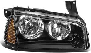 DNA Motoring OEM-HL-0034-R For 2006 to 2010 Dodge Charger 1Pc Right / Passenger Side Factory Style Black Housing Headlight Lamp 07 08 09 CH2503163