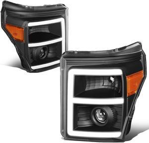 DNA Motoring HL-HPL-LED-FSU13-BK-AM-T2 For 2011 to 2016 Ford F250 F350 F450 F550 Super Duty Black Housing Amber Corner 3D LED E-Styling DRL Projector Headlight Headlamps 12 13 14 15