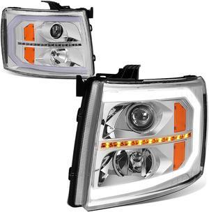 DNA Motoring HL-HPL-CSIL07-G3-CH-AM For 2007-2014 Chevy Silverado 1500 2500HD 3500HD LED DRL+ Sequential Turn Signal Projector Headlight Headlamp Smoked 08 09 10 11 12 13
