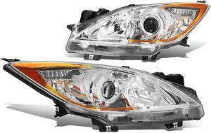 DNA Motoring HL-OH-MM310-CH-AM For 2010 to 2013 Mazda 3 Pair Projector Headlight Chrome Housing Amber Corner Headlamps 11 12 Left + Right