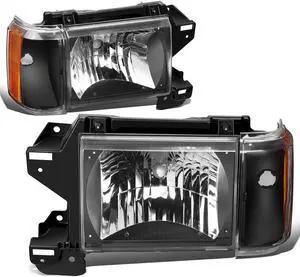 DNA Motoring HL-OH-F15087-BK-AM For 1987 to 1991 Ford F150 F250 F350 Bronco Pair Factory Style Headlight Corner Lamps Black Housing Amber Side 88 89 90