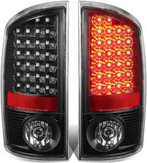 DNA Motoring TL-DRAM07-LED-BK-CL For 2007 to 2009 Dodge Ram Pickup 3rd Gen Pair of Black Housing Clear Lens LED Brake Tail Lights 08