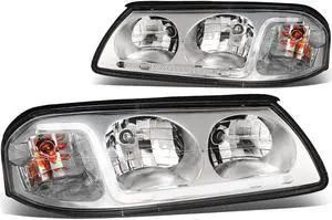 DNA Motoring HL-LB-CI00-CH-CL1 For 2000 to 2005 Chevy Impala LED DRL Light Bar Headlight Chrome Housing Clear Corner Headlamp 01 02 03 04 Left + Right