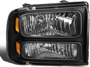 DNA Motoring OEM-HL-0025-R For 2005 to 2007 Ford F250 F350 F450 F550 Super Duty Pair Factory Style Headlight Lamp Assembly Right / Passenger Side 06 Black FO2503217 FO2503217