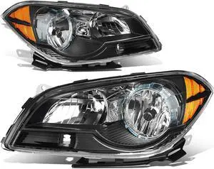 DNA Motoring HL-OH-CM08-BK-AM For 2008 to 2012 Chevy Malibu Headlight Black Housing Amber Corner Headlamp 09 10 11 Left+Right