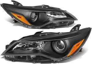 DNA Motoring HL-OH-TCAM15-BK-AM For 2015 to 2017 Toyota Camry Pair Factory Style Projector Headlight Lamp Black Housing Amber Corner 16 2016