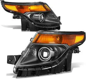 DNA Motoring HL-OH-FEXP11-BK-AM For 2011 to 2015 Ford Explorer Pair Projector Headlight Black Housing Amber Corner 5th gen U502 12 13 14 Left + Right