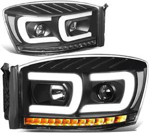DNA Motoring HL-HPL-RM06-G2-BK-CL1 For 2006 to 2009 Dodge Ram Truck 1500 2500 3500 Pair LED Sequential Turn Signal+Dual DRL Projector Headlight Lamps Black Housing Clear Corner 07 08