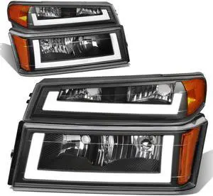 DNA Motoring HL-LB-CCOL044P-BK-AM For 2004 to 2012 Chevy Colorado GMC Canyon Pair Black Housing Amber Corner LED DRL Headlight Bumper Lamps 05 06 07 08 09 10 11