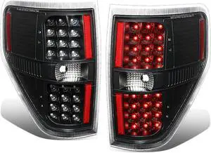 DNA Motoring TL-F15009-LED-BK-CL For 2009 to 2014 Ford F150 Pair Full LED Black Housing Clear Lens Tail Lights Rear Brake Lamps