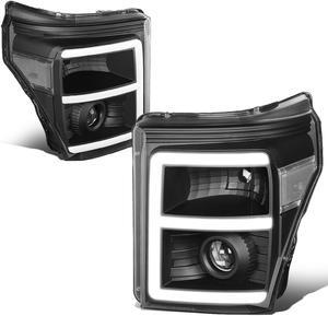 DNA Motoring HL-HPL-LED-FSU13-BK-CL1-T2 For 2011 to 2016 Ford F250 F350 F450 F550 Super Duty Black Housing Clear Corner 3D LED E-Styling DRL Projector Headlight Headlamps 12 13 14 15