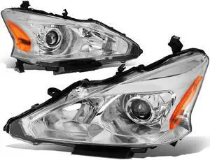 DNA Motoring HL-OH-NA13-CH-AM For 2013 to 2015 Nissan Altima Pair Chrome Housing Amber Side Projector Headlight Headlamps 14 Left + Right