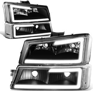DNA Motoring HL-LB-CSIL03-BK-CL1 For 2003 to 2007 Chevy Silverado 1500 2500 3500HD Classic Avalanche Pair 3D LED DRL Bar Headlight + Bumper Lamps Black 04 05 06