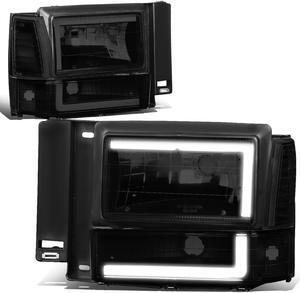 DNA Motoring HL-LB2-FEXP91-BK-SM-CL1 For 91-94 Ford Explorer Pair C -Styling LED DRL Light Bar Headlight + Bumper Turn Signal + Corner Lamps Dark Smoked 92 93