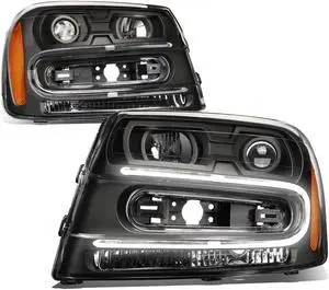 DNA Motoring HL-HPL-CTR02-BK-AM For 2002 to 2009 Chevy Trailblazer LED Daytime Running Projector Headlight Black Housing Amber Corner Headlamp 03 04 05 06 07 08 Left + Right