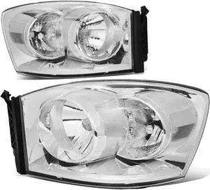 DNA Motoring HL-OH-RM06-CH-CL1 For 2006 to 2009 Dodge Ram Truck 1500 2500 3500 Pair Black Housing Amber Corner Front Driving Headlight Lamps 07 08 ( Chrome / Clear )
