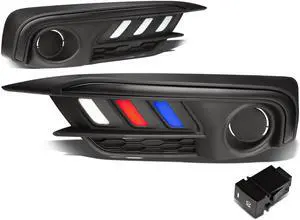 DNA Motoring FL-ZTL-240-CHRDBL For 2016 to 2017 Honda Civic Coupe Sedan LE EX Pair Running 3-Color LED DRL Fog Light Lamp+Bezel
