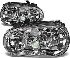 DNA Motoring HL-OH-VWGOLF99-CH For 1999 to 2006 Volkswagen VW Golf/Cabrio MK4 Chrome Housing Headlight Headlamps 00 01 02 03 04 05 Left + Right