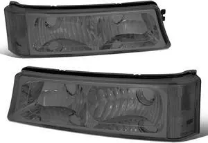 DNA Motoring BL-CS03-2P-SM-CL1 For 03-06 Chevy Silverado/Avalanche 1st Gen Bumper Light Lamp with Clear Corner (Smoke Lens) 04 05