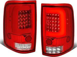 DNA Motoring TL-F15004-LED-3D-RD-G2 For 2004 to 2008 Ford F150 / Lobo 2Pcs Chrome Housing Red Lens 3D LED Bar Tail Light Brake / Reverse Lamps