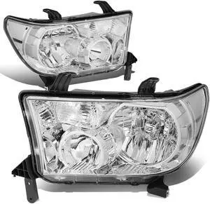 DNA Motoring HL-OH-TT07-CH-CL1 For 2007 to 2017 toyota Tundra / Sequoia Pair OE Style Chrome Housing Clear Corner Front Driving Headlight Headlamps 08 09 10 11 12 13 14 15 16