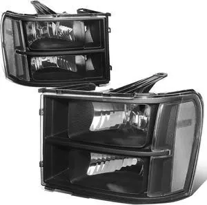 DNA Motoring HL-OH-GMCSIE07-BK-CL1 For 2007 to 2013 GMC Sierra 1500 2500HD 3500HD GMT 900 Black Housing Clear Corner Headlight Headlamp 08 09 10 11 12 Left + Right