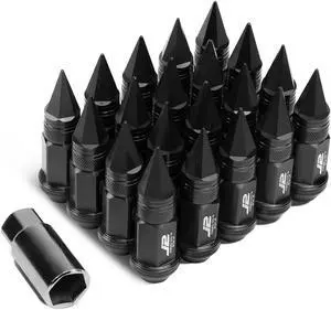 J2 Engineering LN-T7-022-15-BK J2 Engineering 7075 -T6 Forged Aluminum M12X1.5 20Pcs 80mm Height Spiky Cap Lug Nut Set w/Adapter Key (Black)