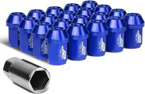 J2 Engineering LN-T7-024-125-BL J2 Engineering 7075 -T6 Forged Aluminum M12 x 1.25 20Pcs 35mm Close -End Lug Nut w/ Socket Adapter ( Blue )