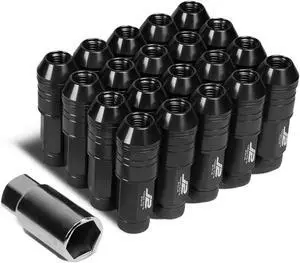 J2 Engineering LN-T7-025-15-BK J2 Engineering 7075 -T6 Forged Aluminum M12 x 1.5 20 Pcs 70mm Open End Lug Nut Set w/ Adapter Black