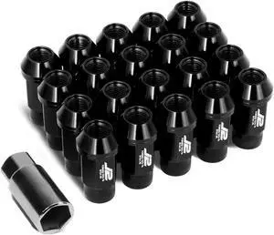 J2 Engineering LN-T7-014-15-BK J2 Engineering 7075 -T6 Forged Aluminum M12 x 1.5 20Pcs 50mm Knurled Top Lug Nut w/ Adapter Black