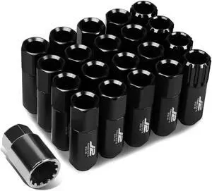J2 Engineering LN-T7-010-15-BK J2 Engineering 7075 -T6 Forged Aluminum M12X1.5 16Pcs 60mm Height Open -End Lug Nut Set w / 4Pcs Lock+Key (Black)