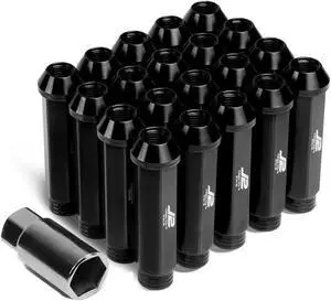 J2 Engineering LN-T7-001-15-BK J2 Engineering 7075 -T6 Forged Aluminum M12x1.5 20Pcs 90mm Height Open -End Lug Nut Set w/Adapter Key (Black)