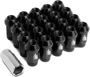 J2 Engineering LN-T7-021-15-BK J2 Engineering 7075 -T6 Forged Aluminum M12 x 1.5 20Pcs 50mm Knurled Top Lug Nuts w/ Adapter Black