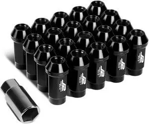 J2 Engineering LN-T7-018-15-BK J2 Engineering 7075 -T6 Forged Aluminum M12x1.5 20Pcs 50mm Height Close -End Lug Nut Kit w/Adapter Key (Black)