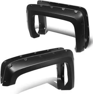 DNA Motoring ZTL-Y-0132 For 2014 to 2018 Chevy Silverado 2500HD 3500HD 6.5' / 8' Bed Fleetside Pocket Riveted Style Wheel Protector Fender Flares Set 4Pcs 15 16 17