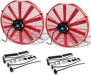 DNA Motoring RAF-16-RD+FMK-X2 2Pcs 16" Inch High Performance Electric Radiator Cooling Fan kit (Red)