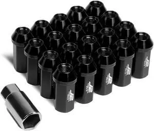 J2 Engineering LN-T7-005-15-BK J2 Engineering 7075 -T6 Forged Aluminum M12x1.5 20Pcs 50mm Height Close -End Lug Nut Set w/Adapter Key (Black)