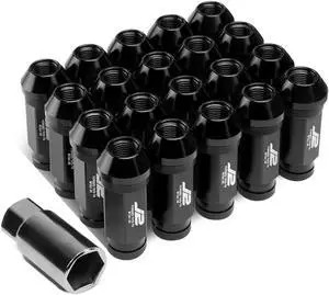 J2 Engineering LN-T7-028-125-BK J2 Engineering 7075 -T6 Forged Aluminum M12 x 1.25 20Pcs 60mm Height Open -End Lug Nut Set w/Adapter Key Black