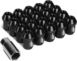 J2 Engineering LN-T7-024-15-BK J2 Engineering 7075 -T6 Forged Aluminum M12X1.5 20Pcs 35mm Height Close -End Lug Nut Set w/Adapter Key (Black)