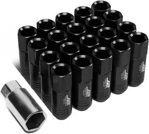 J2 Engineering LN-T7-009-15-BK J2 Engineering 7075 -T6 Forged Aluminum M12X1.5 20Pcs 60mm Height Open -End Lug Nut Sets w / Socket Adapter (Black)