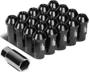 J2 Engineering LN-T7-034-125-BK J2 Engineering 7075 Aluminum M12 x 1.25 20 Pcs 50mm Open End Lug Nut Set with Adapter Black