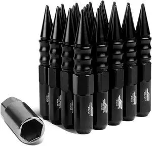J2 Engineering LN-T7-015-125-BK J2 Engineering 7075 -T6 Forged Aluminum M12 x 1.25 20Pcs 123mm Spiked Cap Lug Nut w/ Socket Adapter ( Black )