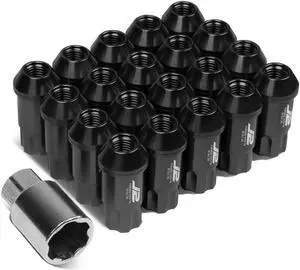J2 Engineering LN-T7-011-15-BK J2 Engineering 7075 -T6 Forged Aluminum M12X1.5 20Pcs 50mm Height Open -End Lug Nut Set w / Key (Black)