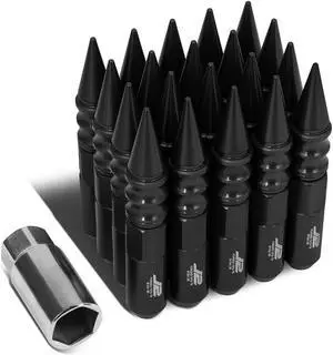 J2 Engineering LN-T7-015-15-BK J2 Engineering 7075 -T6 Forged Aluminum M12X1.5 20Pcs 123mm Height Spiky Cap Lug Nut Set w / Socket Adapter (Black)