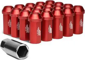 J2 Engineering LN-T7-005-125-RD J2 Engineering 7075 -T6 Forged Aluminum M12 x 1.25 20Pcs 50mm Close -End Lug Nut w/ Socket Adapter ( Red )