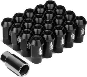 J2 Engineering LN-T7-008-125-BK J2 Engineering 7075 -T6 Forged Aluminum M12 x 1.25 20Pcs 44mm Height Open -End Lug Nut Set w / Socket Adapter Black